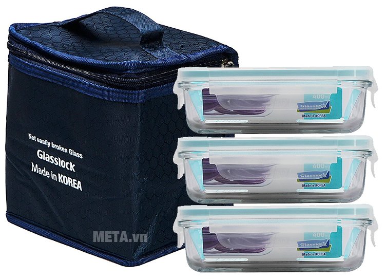 Hình ảnh bộ 3 hộp thủy tinh Glasslock HPL-03 + Túi giữ nhiệt (400ml)