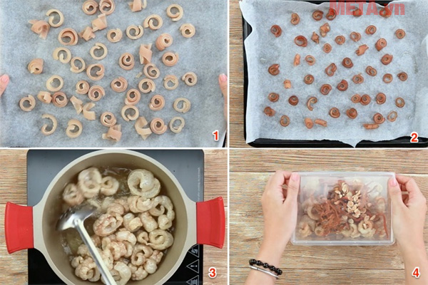 Sau khi bì đã săn lại bạn cho vào chảo chiên giòn bì Sau khi bì đã săn lại bạn cho vào chảo chiên giòn bì