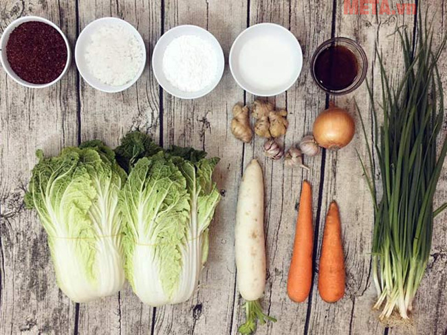 Các nguyên liệu cần chuẩn bị cho món kim chi cải thảo Các nguyên liệu cần chuẩn bị cho món kim chi cải thảo