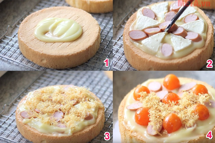 Cắt phần bông lan làm đôi và kèm theo các vị nhân là món bánh đã hoàn thành rồi