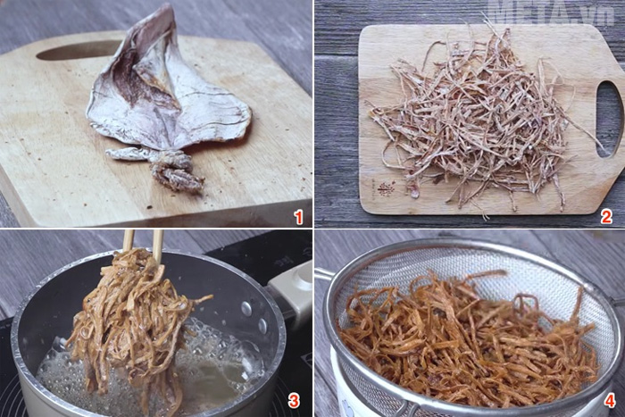 Bạn nướng mực, đập dập và chiên qua dầu