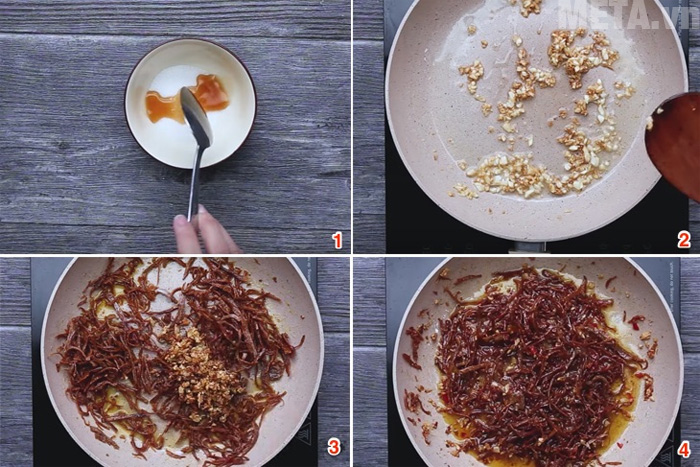 Thêm các gia vị và đảo mực đều tay là bạn đã có món mực chiên nước mắm rồi