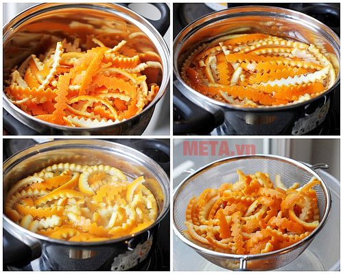 Bước 3: Ngâm vỏ cam vào nước muối Bước 3: Ngâm vỏ cam vào nước muối