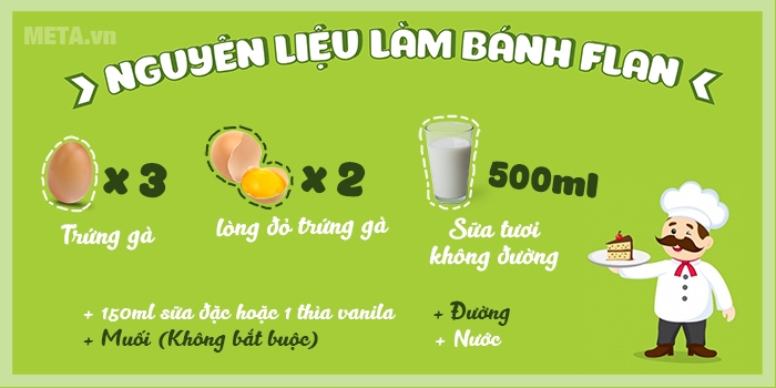Nguyên liệu làm bánh Flan bằng lò nướng