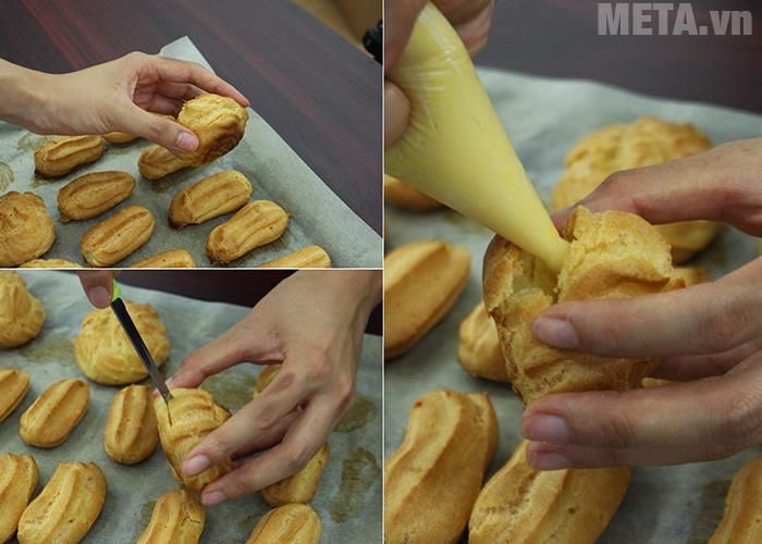 Thêm nhân vào vỏ bánh su kem