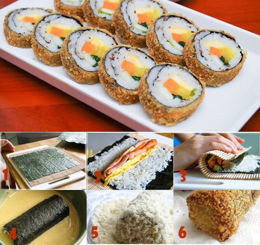 Cuộn kimbap và tẩm bột