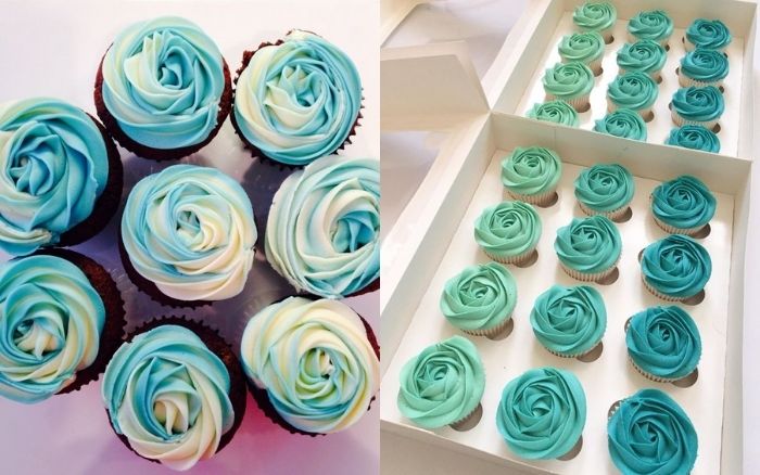 Bánh hình hoa hồng xanh tượng trưng cho tình yêu vĩnh cửu Bánh hình hoa hồng xanh tượng trưng cho tình yêu vĩnh cửu