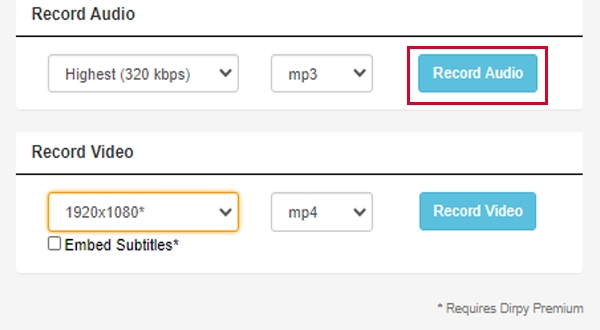 Nhấn Record Audio để tải mp3 về máy tính