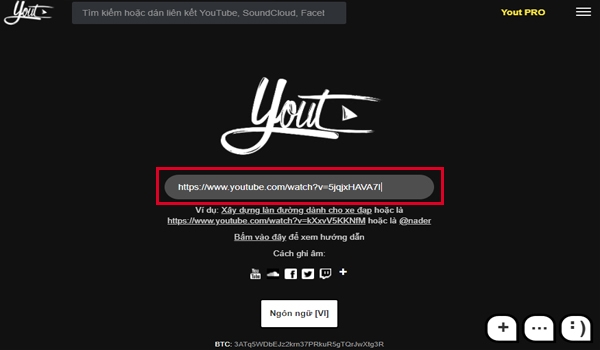 Dán link video mà bạn muốn chuyển thành file mp3