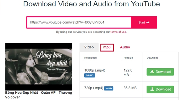 Nhấn vào biểu tượng mp3 để tải nhạc