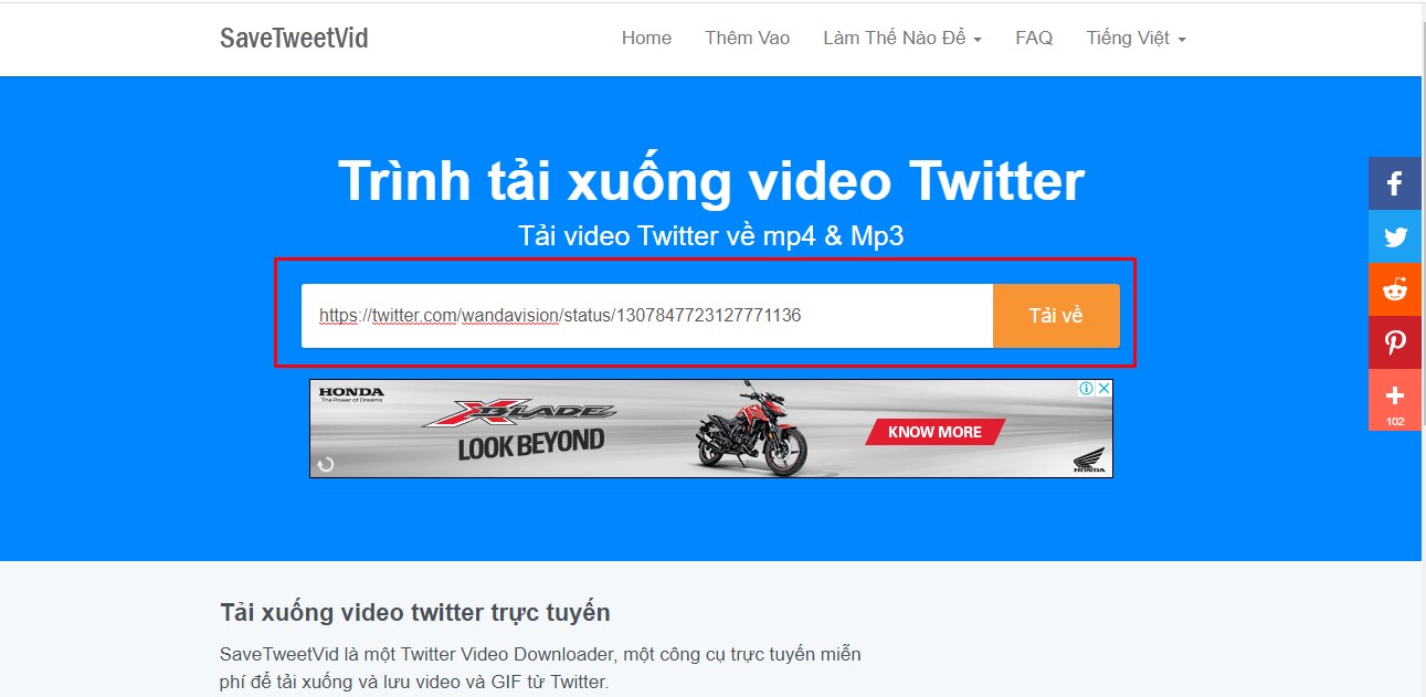 Cách tải video trên Twitter từ SaveTweetVid