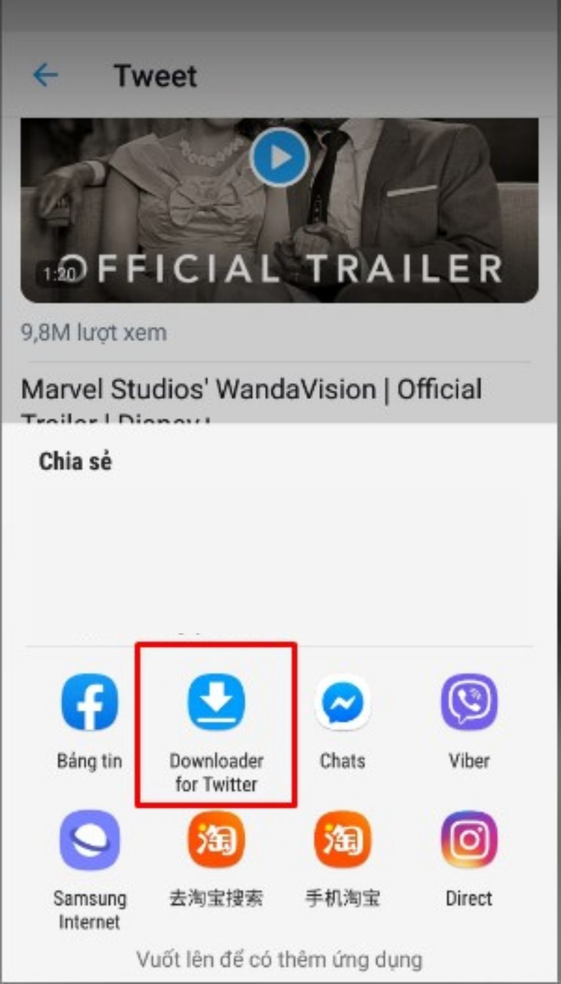 Lựa chọn Downloader for Twitter