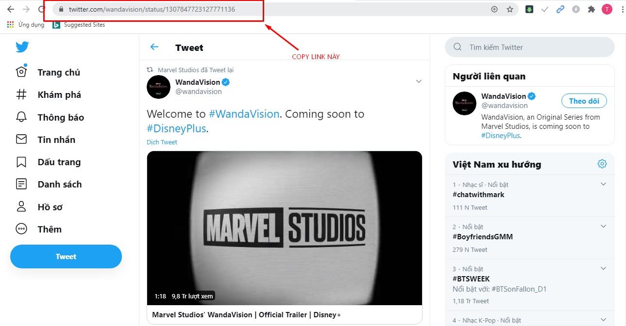 Copy đường dẫn ở thanh công cụ