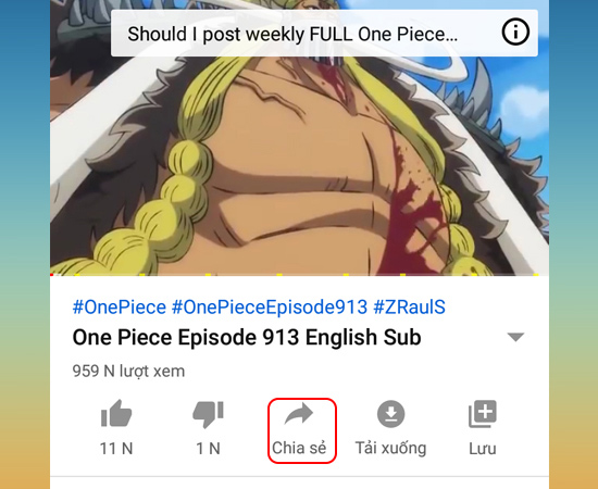 Truy cập vào “Youtube”, chọn video muốn tải rồi nhấn chia sẻ Truy cập vào “Youtube”, chọn video muốn tải rồi nhấn chia sẻ