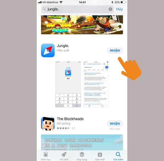 Vào App Store tìm và tải ứng dụng Jungle về máy điện thoại Vào App Store tìm và tải ứng dụng Jungle về máy điện thoại