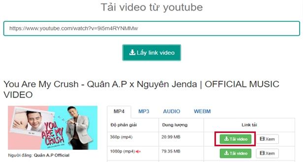 Chọn định dạng và nhấn “Tải video” Chọn định dạng và nhấn “Tải video”
