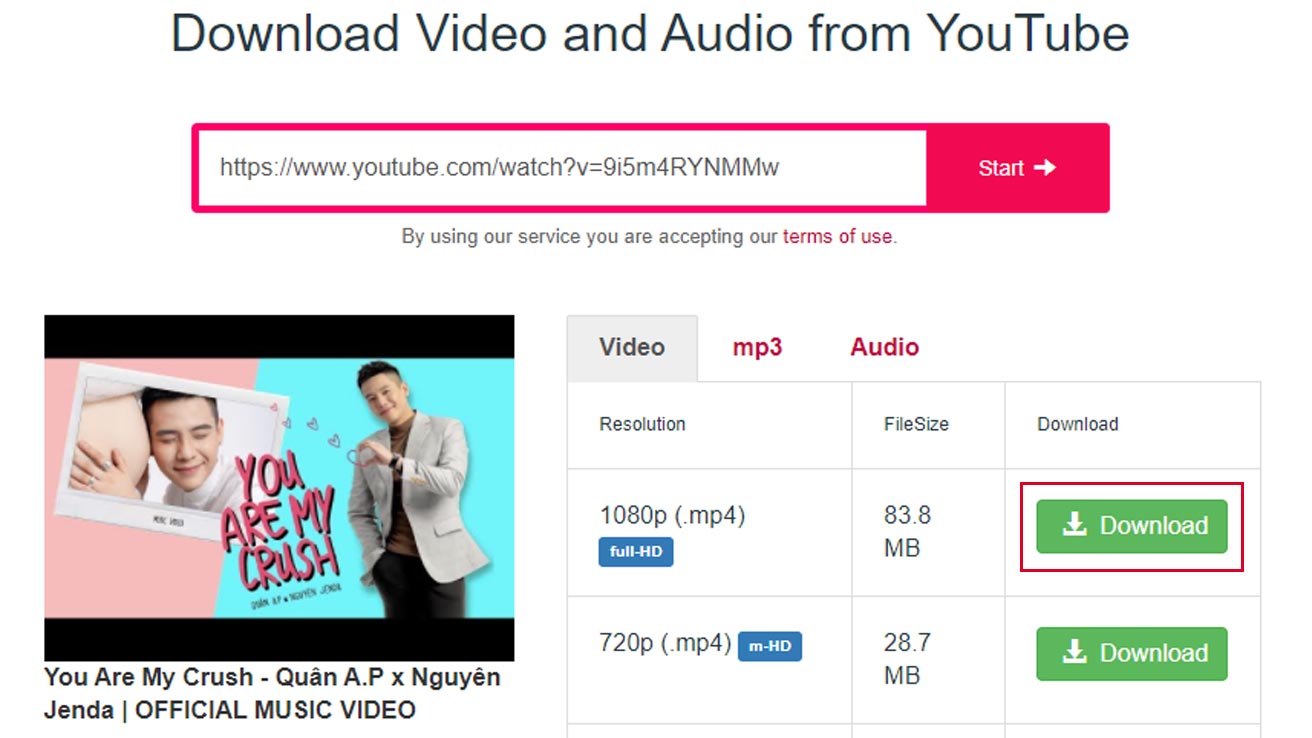 Nhấn vào “Download” ở dòng độ phân giải và định dạng bạn muốn Nhấn vào “Download” ở dòng độ phân giải và định dạng bạn muốn