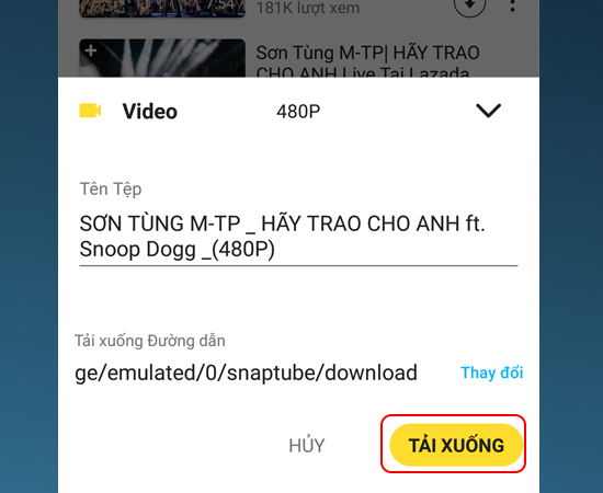 Chọn thay đổi đường dẫn đến vị trí trong thẻ nhớ -> nhấn “tải xuống” Chọn thay đổi đường dẫn đến vị trí trong thẻ nhớ -> nhấn “tải xuống”