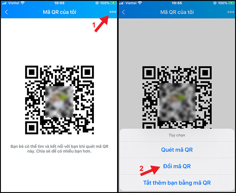 Nhấn vào dấu 3 chấm để đổi mã QR Nhấn vào dấu 3 chấm để đổi mã QR