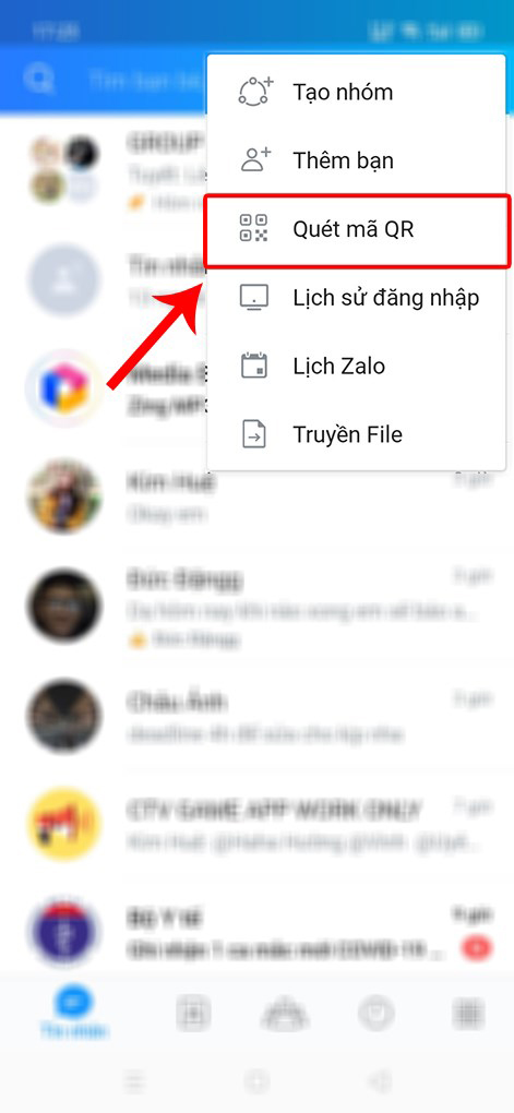 Chọn phần quét mã zalo Chọn phần quét mã zalo