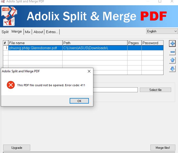Cách sửa lỗi Merge process failed trong Adolix Split and Merge PDF