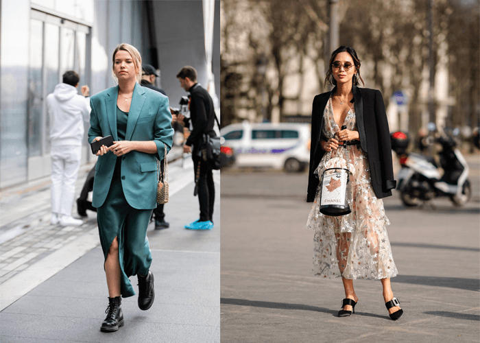 Blazer mix với váy liền thân Blazer mix với váy liền thân
