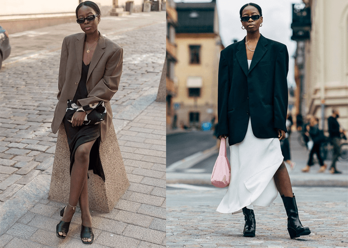 Blazer mix với váy liền thân Blazer mix với váy liền thân