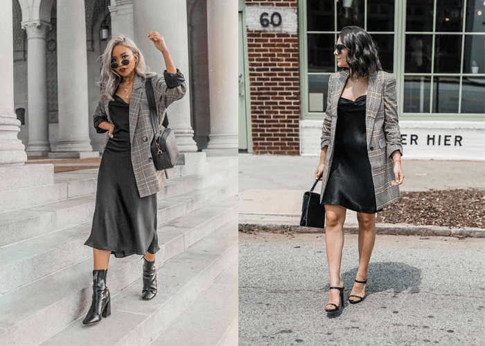 Blazer mix với váy liền thân Blazer mix với váy liền thân