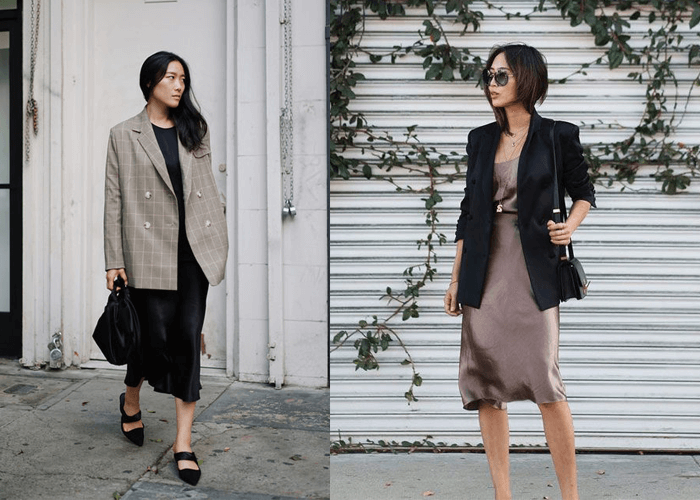 Blazer mix với váy liền thân Blazer mix với váy liền thân