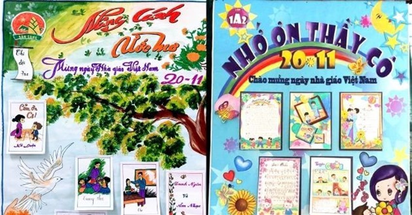 [Tổng hợp] Báo tường 20/11 đoạt giải, mẫu trang trí đầu báo tường đẹp