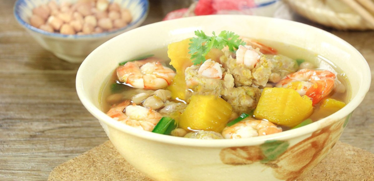 Canh bí đỏ nấu tôm thịt Canh bí đỏ nấu tôm thịt