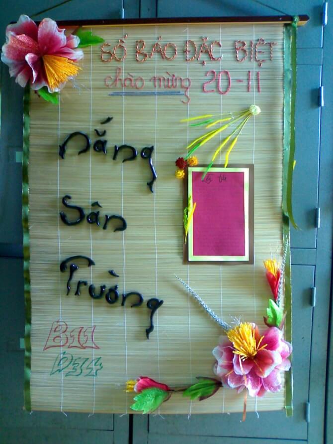 Tờ báo tường đặc biệt được trang trí bằng chất liệu tre