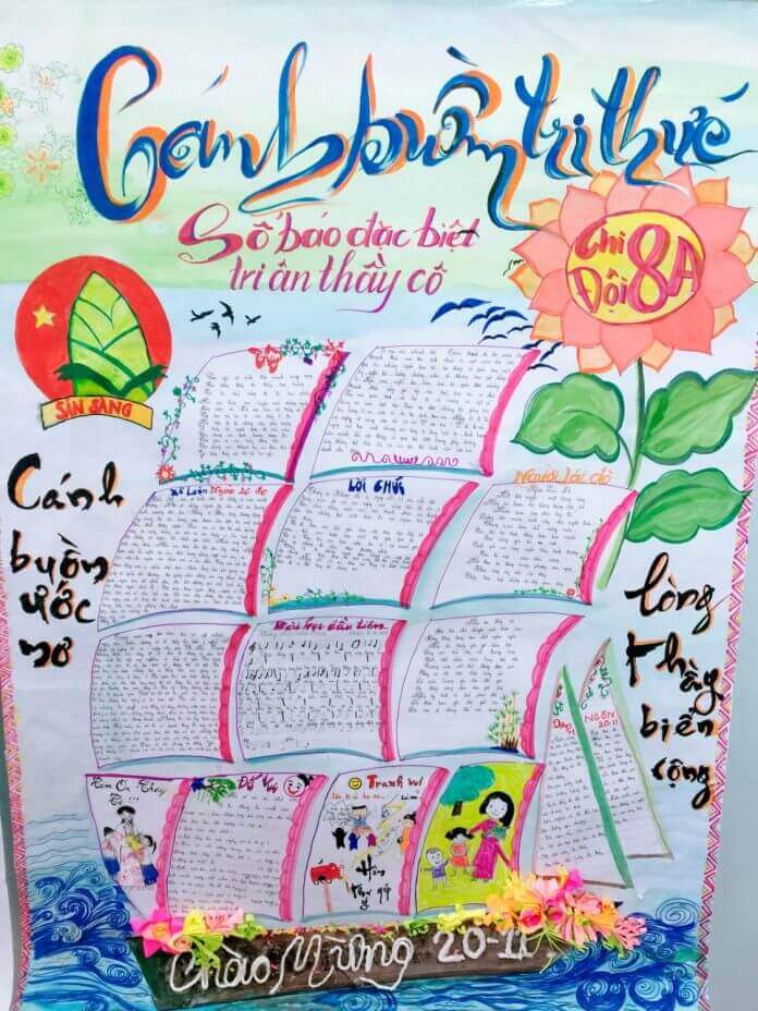 Tờ báo tường được trang trí với chủ đề xuyên suốt là cánh buồm ước mơ