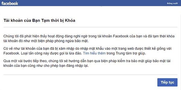 Tài khoản Facebook bị khóa tạm thời Tài khoản Facebook bị khóa tạm thời