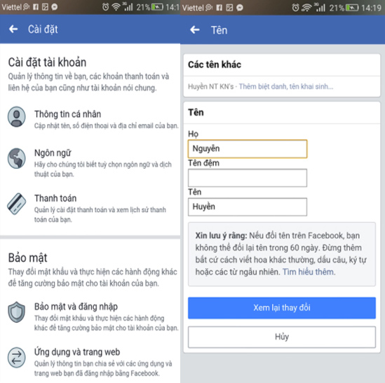 Nhấn chọn “thông tin cá nhân” -> nhập lần lượt các thông tin cần cung cấp thay đổi tên Nhấn chọn “thông tin cá nhân” -> nhập lần lượt các thông tin cần cung cấp thay đổi tên