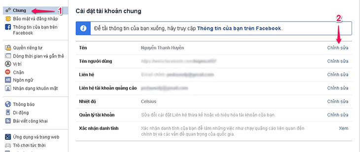 Click chuột vào “chỉnh sửa (Edit)” ở mục “Tên (Name)” Click chuột vào “chỉnh sửa (Edit)” ở mục “Tên (Name)”