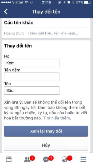 Nhấn chọn mục “cài đặt tài khoản” -> chon "tên" rồi nhập lần lượt các thông tin Nhấn chọn mục “cài đặt tài khoản” -> chon "tên" rồi nhập lần lượt các thông tin