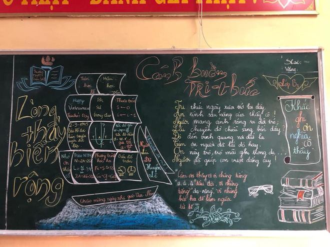 Hình ảnh mẫu trang trí bảng đẹp do học sinh thực hiện mừng ngày 20/11