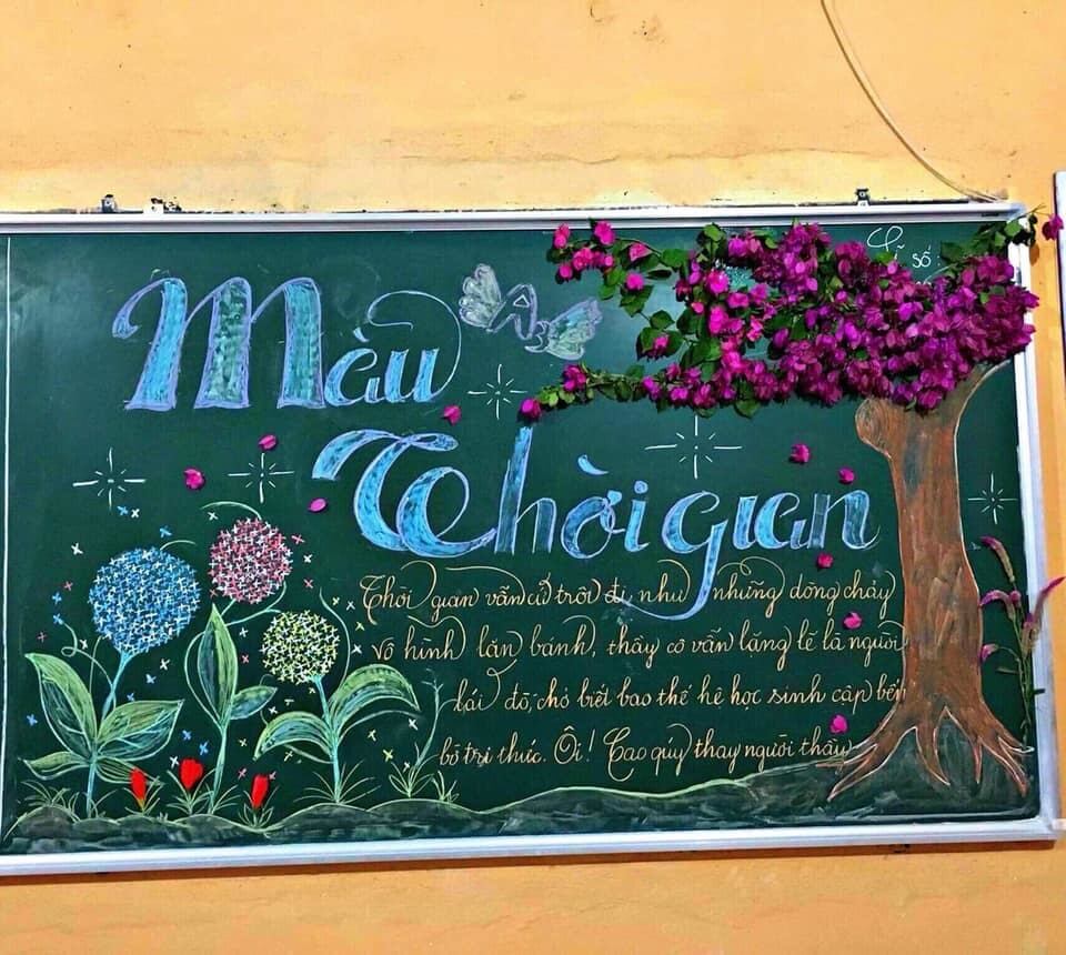 Trang trí bảng lớp 20/11 kết hợp vẽ và cắt dán hình