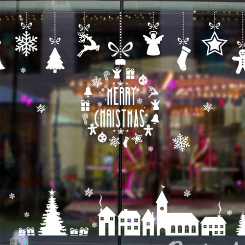 Trang trí Noel trên cửa kính bằng decal Trang trí Noel trên cửa kính bằng decal