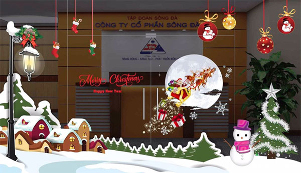 Trang trí Noel trên cửa kính bằng decal Trang trí Noel trên cửa kính bằng decal