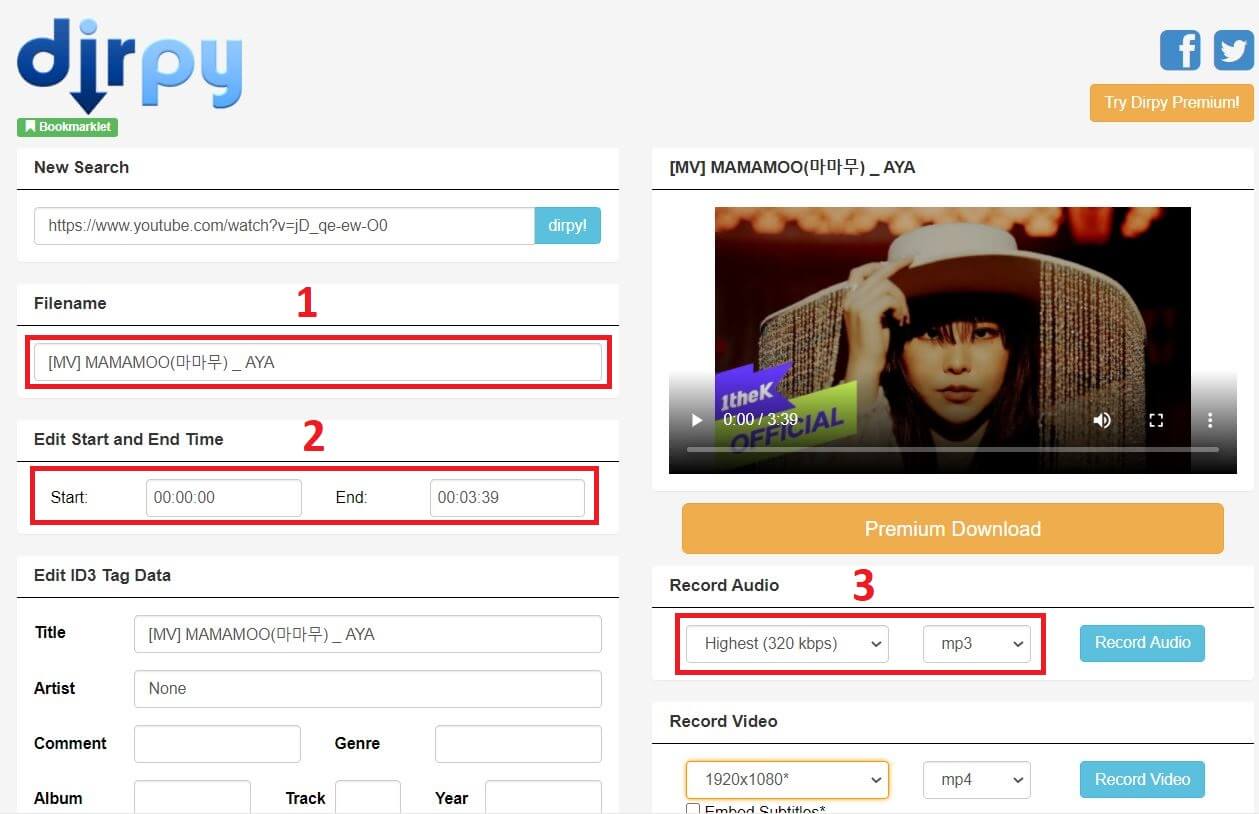 Cách cắt nhạc online từ video trên YouTube với Dirpy