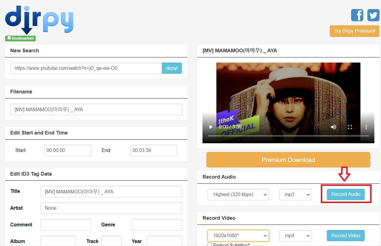 Cách cắt nhạc online từ video trên YouTube với Dirpy