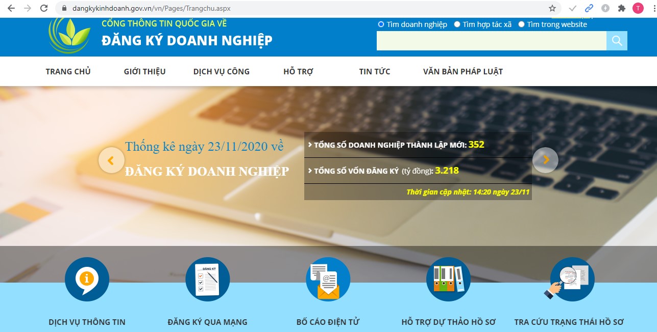 Trang web Cổng thông tin quốc gia về đăng ký doanh nghiệp