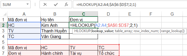 Hàm HLookup