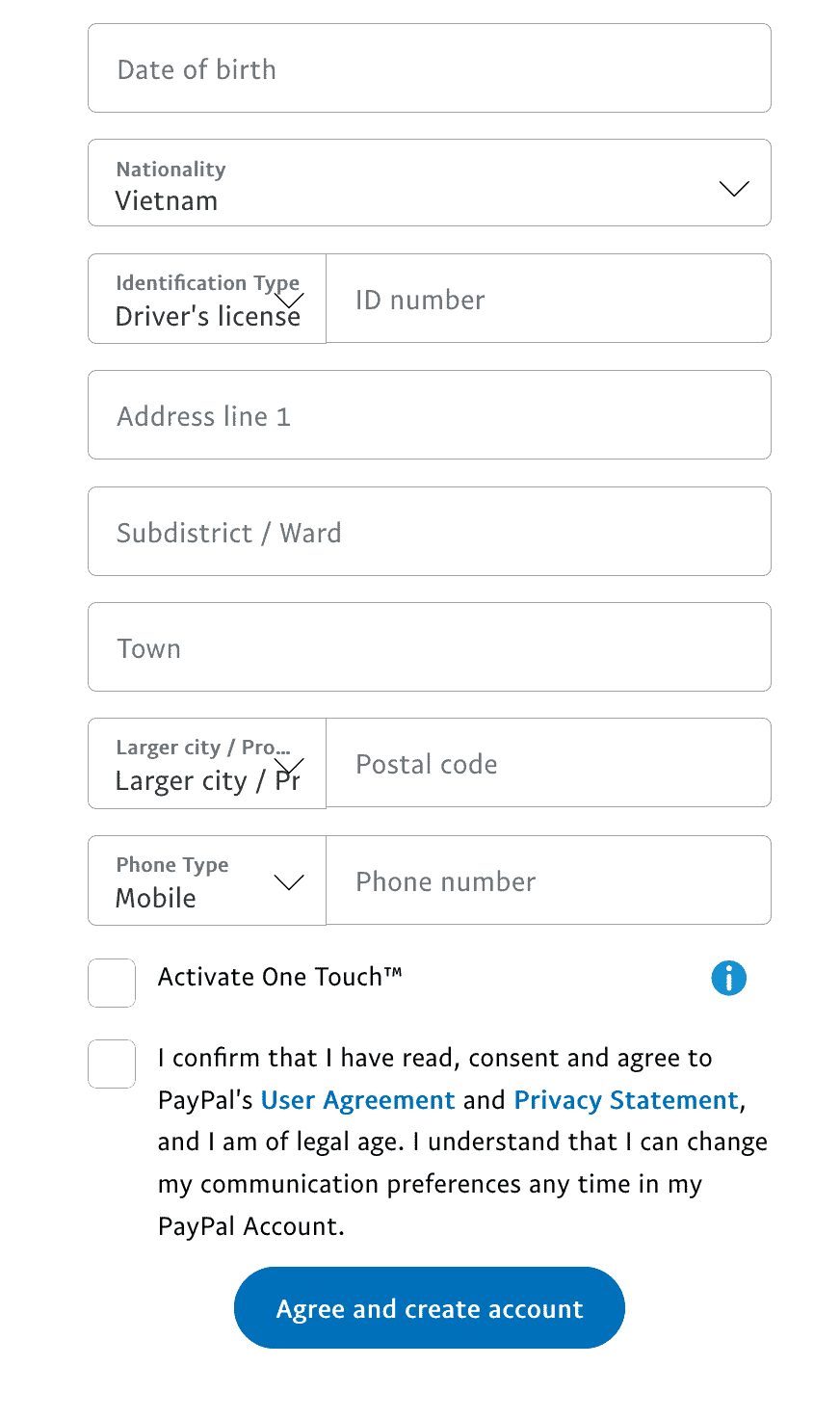 Tạo tài khoản ví PayPal