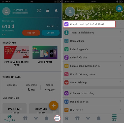 Cách chuyển danh bạ các thuê bao Viettel từ 11 số thành 10 số