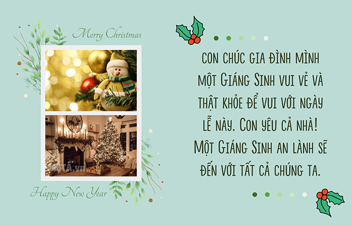 Thiệp Giáng Sinh đơn giản với lời chúc chứa đựng yêu thương