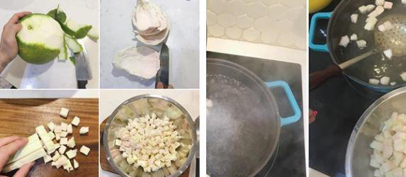 Chế biến phần cùi bưởi nấu chè