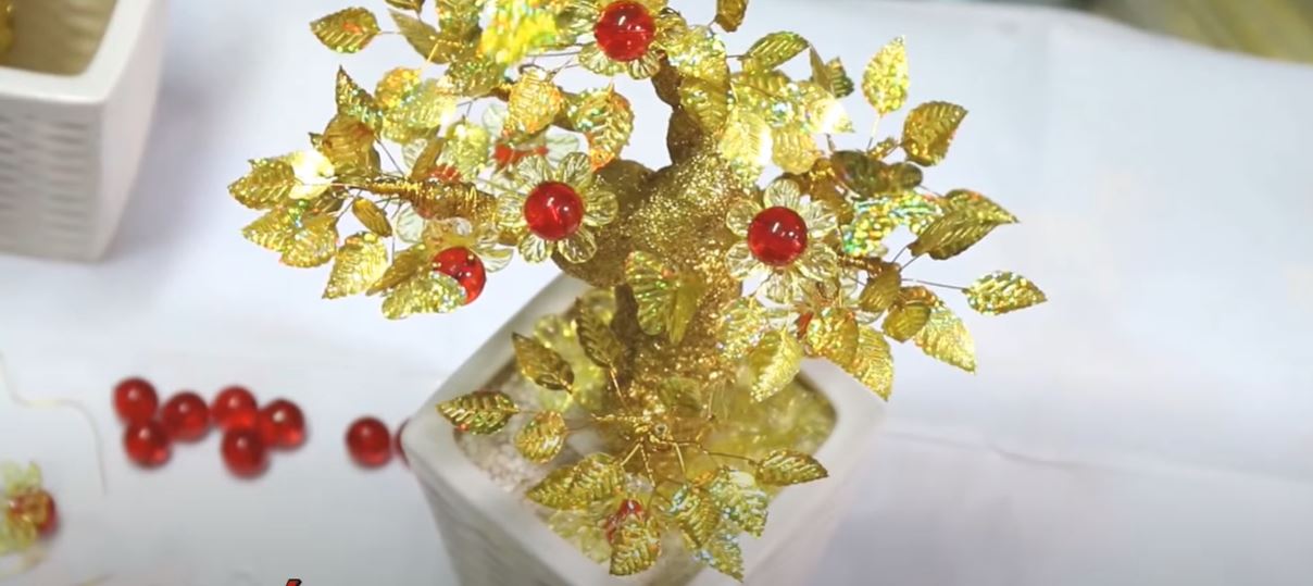 Thành phẩm cây kim tiền vàng pha lê đẹp lung linh